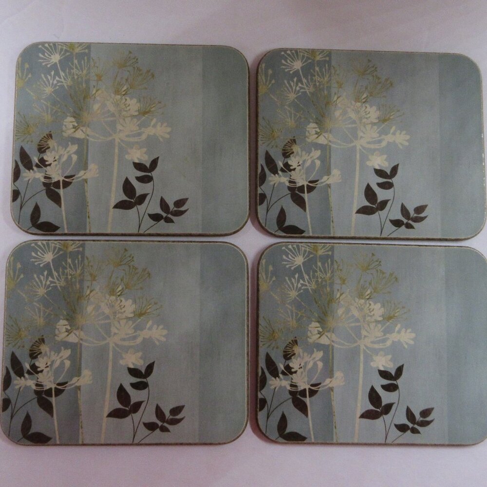 Cork Back Coasters in Original Box By Jason Allium Blue Floral Set of 4 ONLY